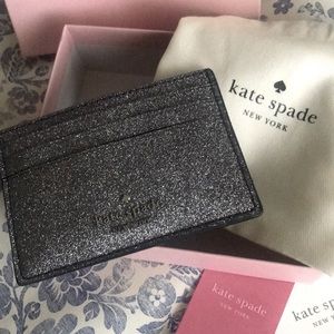 NWT Kate Spade Gray Glitter Card Holder